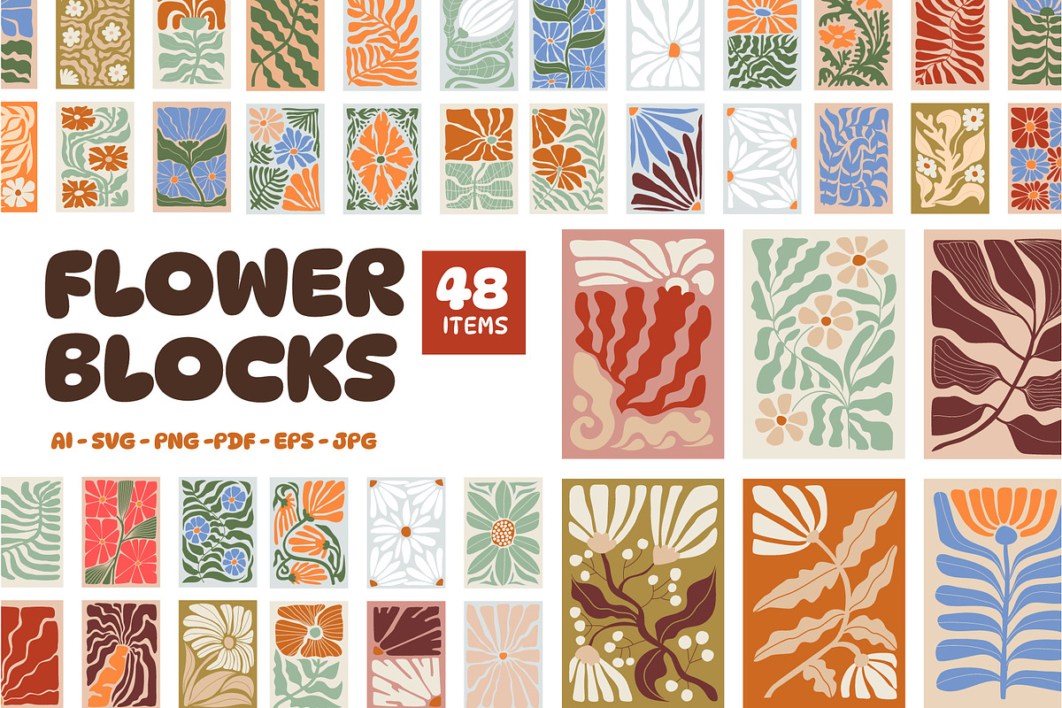 Vintage Flower Blocks Art Print, a Decorative Illustration by Vesvocrea (Photo 1 of 5)