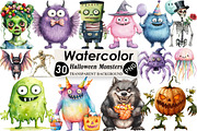Cute Halloween Monsters Clipart, an Illustration by Black Bird Studio (Thumbnail 1 of 6)