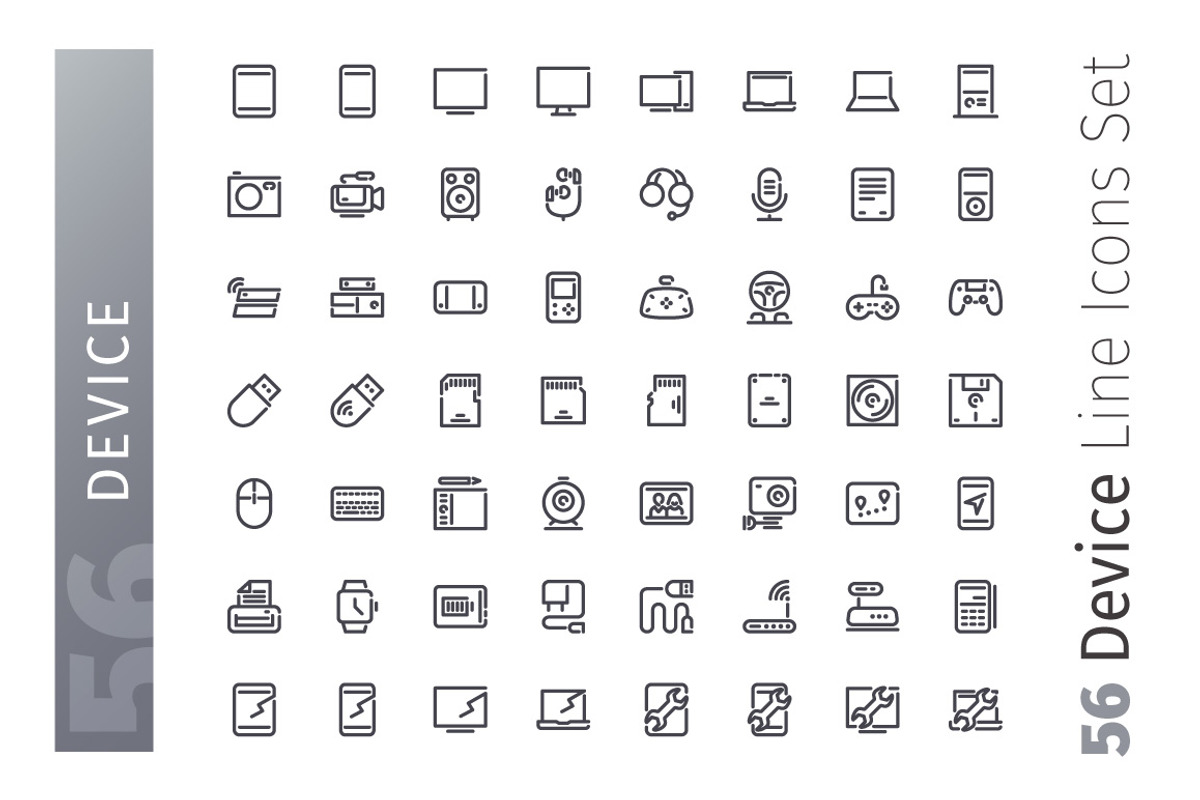 Device Line Icons Set, an Outline Icon by Voysla's Shop (Photo 2 of 4)
