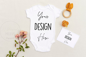 White Baby Bodysuit Mockup FLAT JPG