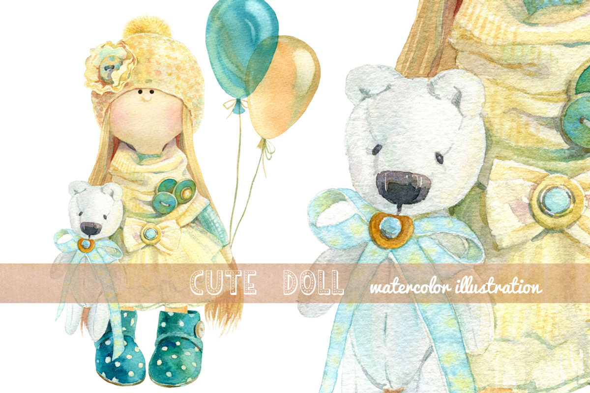 Cute doll with balloons, a Graphic by Natasha Koltsova