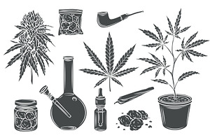 Marijuana glyph isolated icon set, an Object Illustration by VictoriaSergeeva