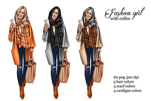 Fashion girl with coffee clipart