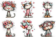 Whimsical Valentine Cat Clipart, an Illustration by CraftArtStudio (Thumbnail 6 of 6)