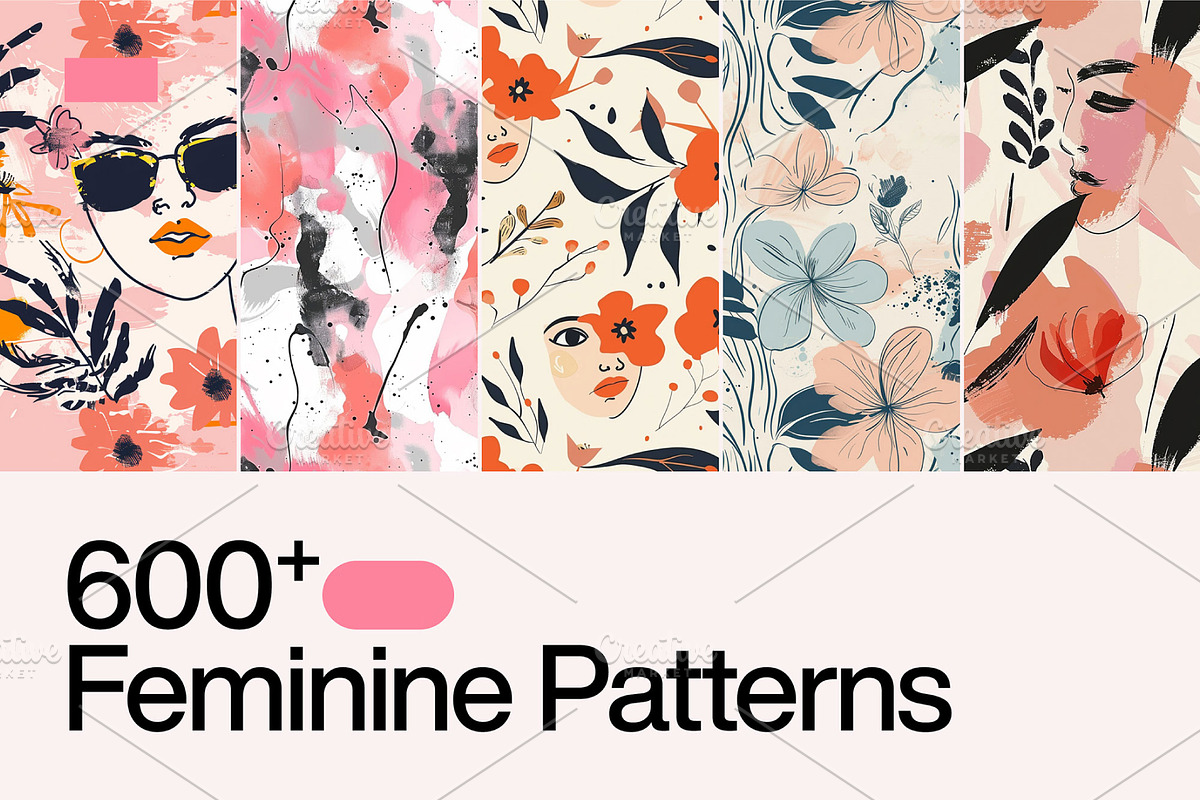 600+ Feminine Patterns Bundle, a Pattern Graphic by PremiumMockup