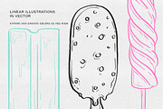Watercolor & Line Art Ice Cream Set, a Food Illustration by Garden in frame (Thumbnail 5 of 8)