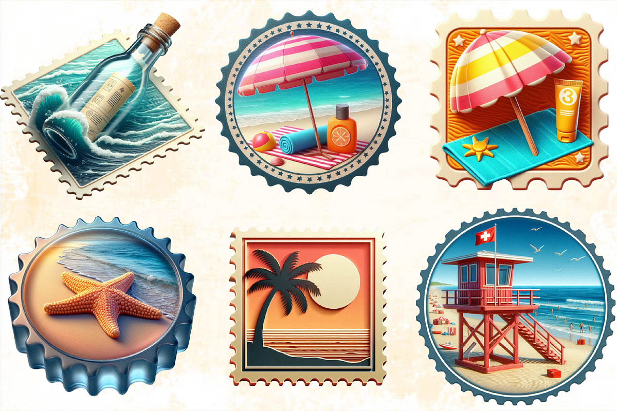 Summer Beach Postage Stamp Bundle, an Illustration by SVGArt (Photo 7 of 8)