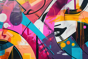 A Vibrant Abstract Mural Featuring Bold Colors Like Pink, Blue, And Yellow. The