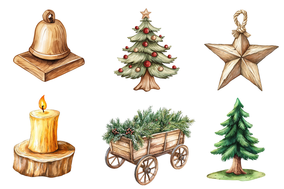 Rustic Wooden Christmas Clipart, an Illustration by Dream Creation (Photo 5 of 7)