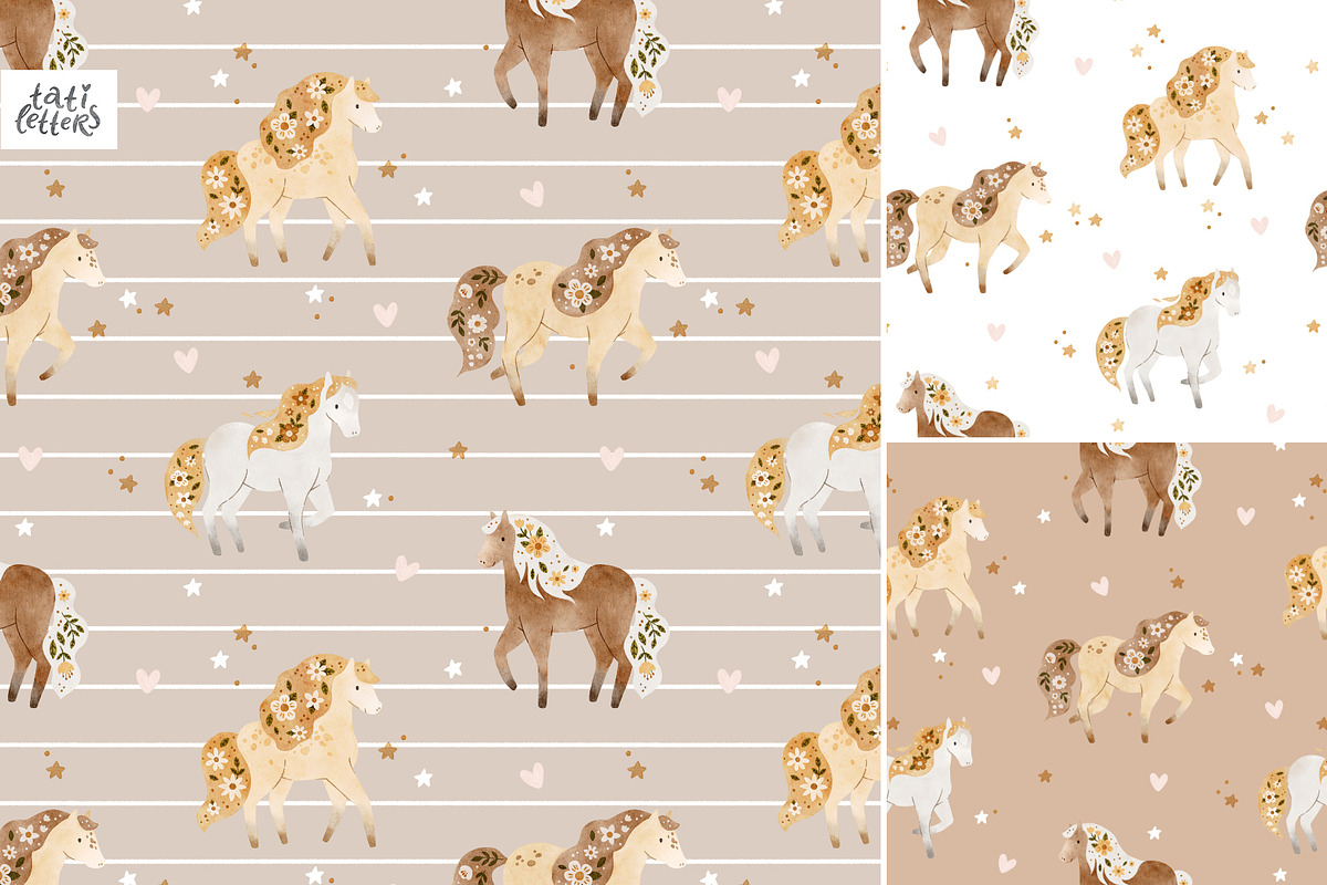 Floral horse clipart & patterns, an Animal Illustration by tatiletters (Photo 3 of 9)