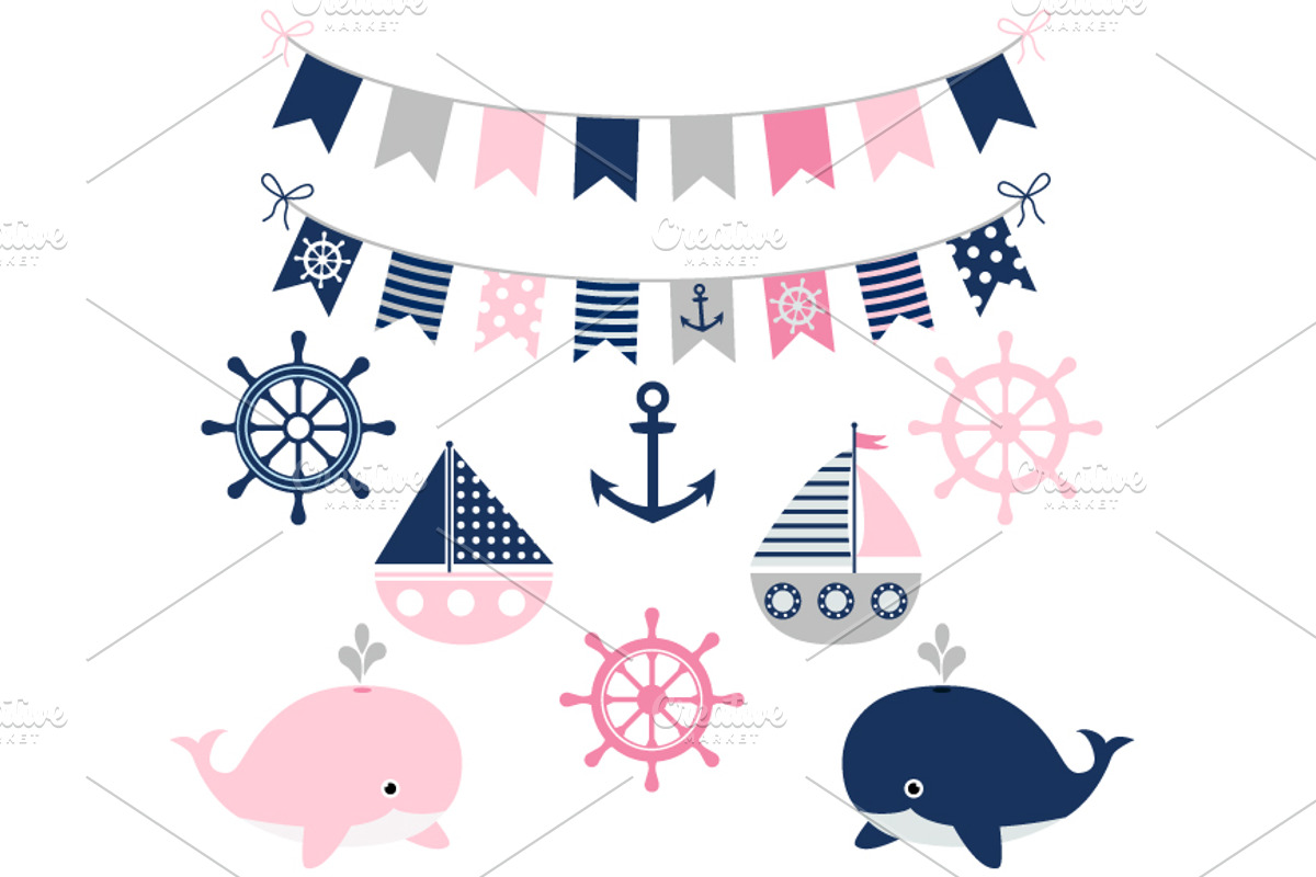 Girl nautical set with whales, an Illustration by Pravokrugulnik (Photo 1 of 3)