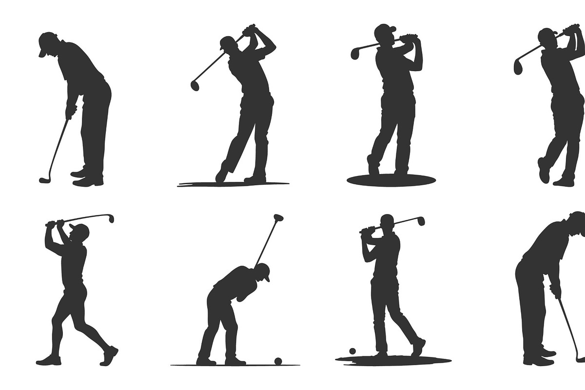 set of black silhouettes golf swings, a Sport Illustration by RAHMAT (Photo 3 of 3)