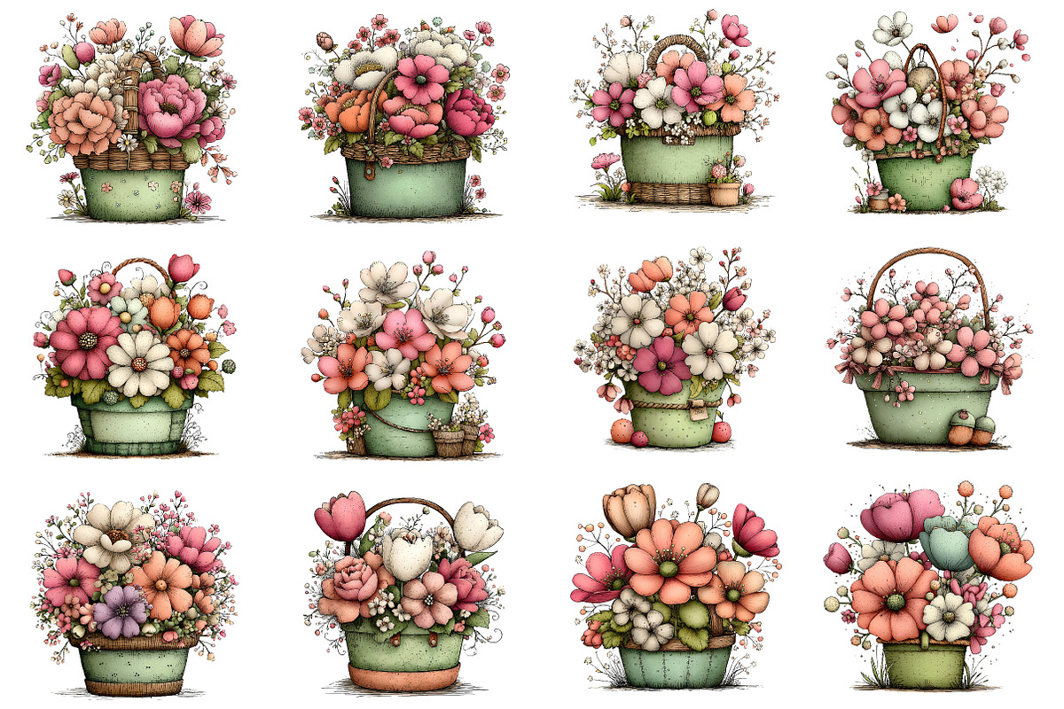 Whimsical Spring Flowes Busket Clipa, an Illustration by Dream Creation (Photo 4 of 5)