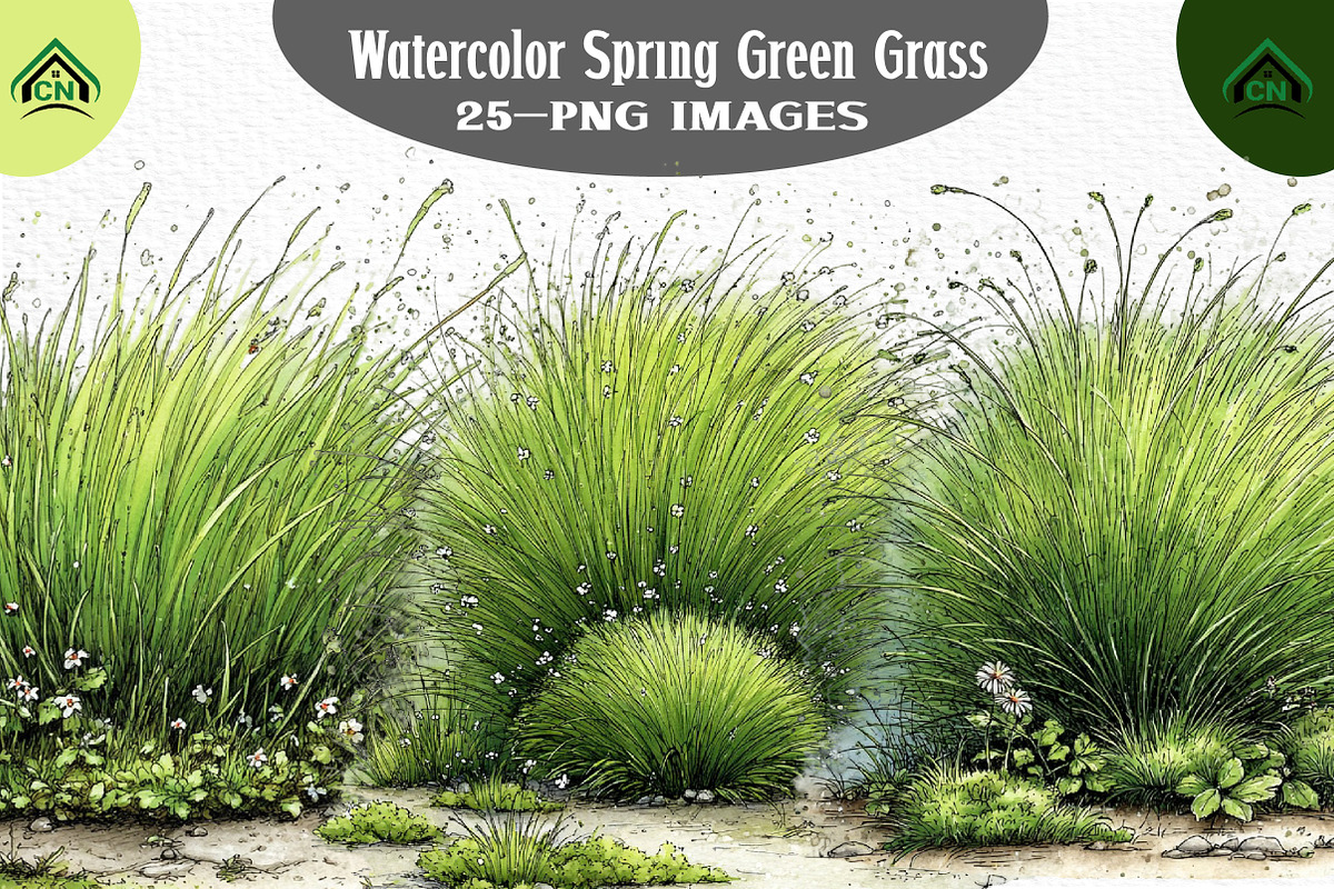 Watercolor Spring Green Grass Clipar, an Illustration by Craft Nest (Photo 1 of 6)