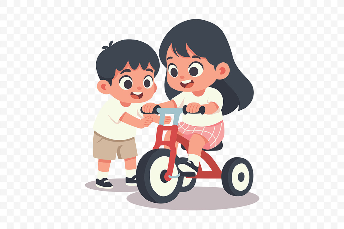 Kids Playing Tricycle Flat Vector, a Person Illustration by Partikusi Design (Photo 3 of 3)