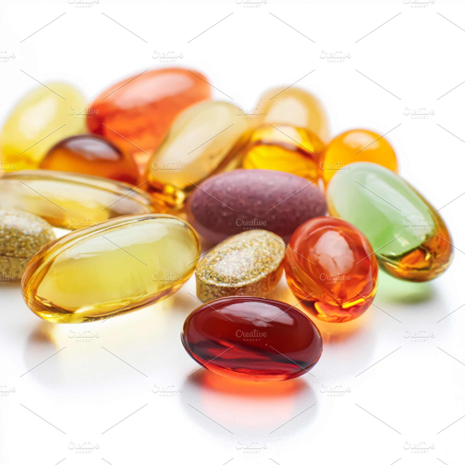 Colorful pills and capsules representing health, wellness, nutri, a Photo by Studio ANNA