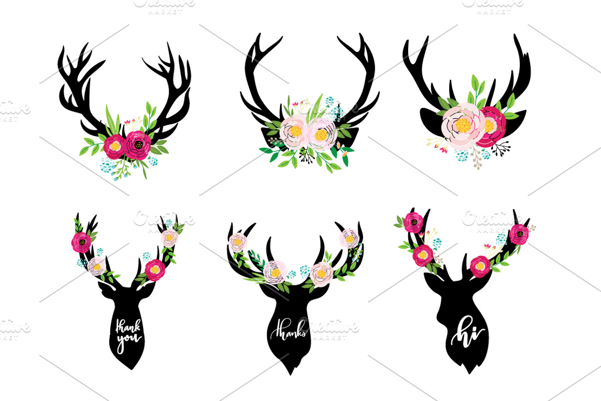 DEER AND FLORAL HAND DRAWN VECTOR, an Animal Illustration by MooBeer