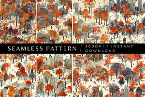 8 Central Park in Autumn Patterns, a Pattern Graphic by Inknfolly