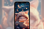 Cute Cozy Cat Phone & iPad Wallpaper, a Graphic by Kalindiprints (Thumbnail 8 of 11)