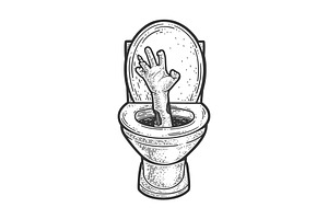 zombie hand in toilet sketch vector, a Background Graphic by AlexArt