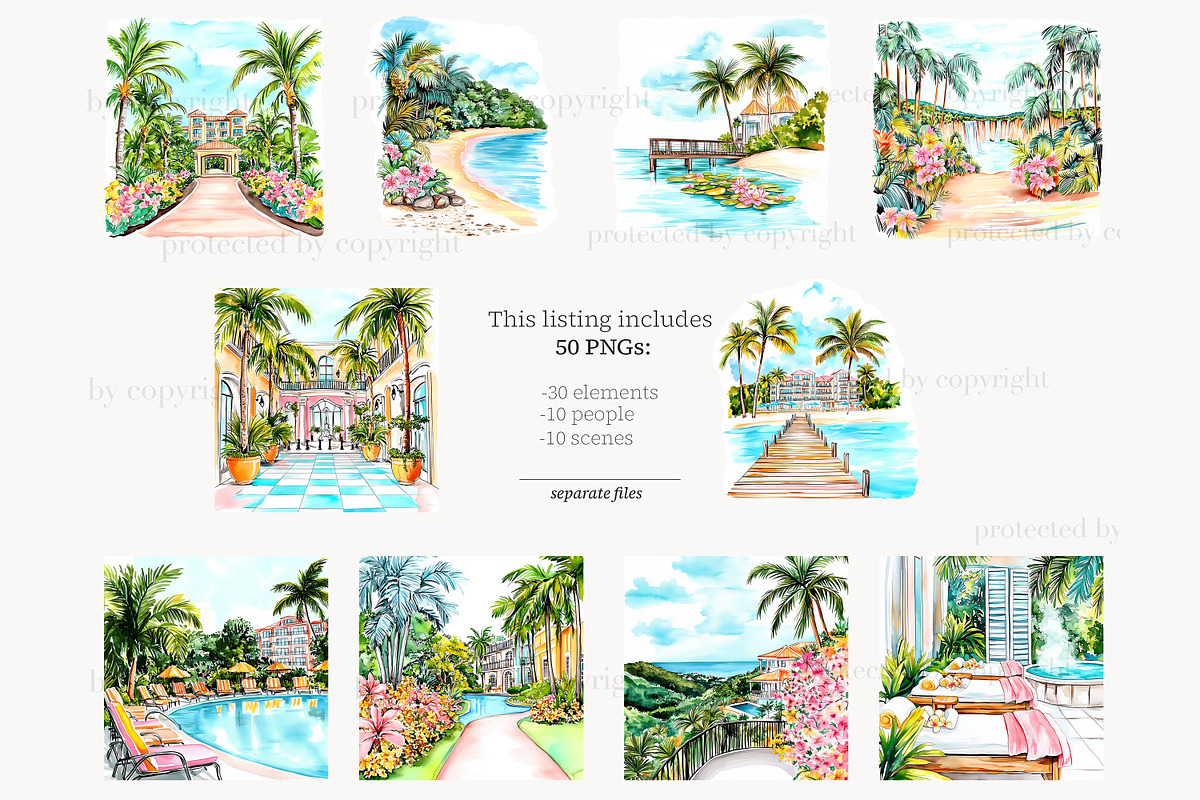 Tropical Summer Clipart | Vacation, a Person Illustration by GlamArtZhanna (Photo 5 of 8)