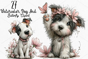 Watercolor Dog And Butterfly Clipart, a Seasonal Illustration by Canvas Craft (Thumbnail 1 of 7)
