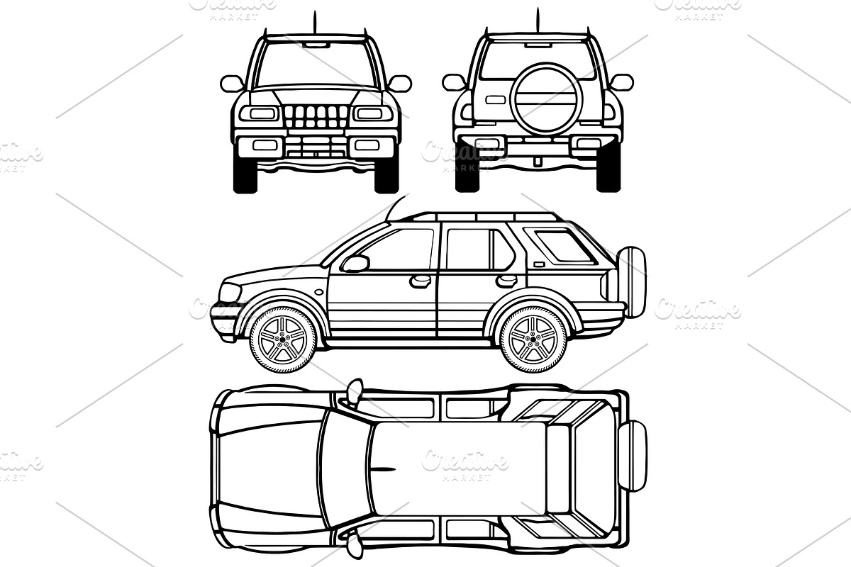 Blueprint Car Frontera 5-door 1995 -, an Illustration by Digital-Clipart