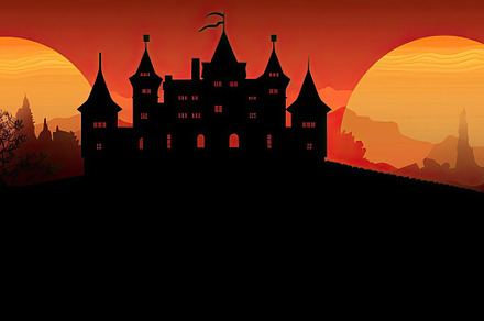 Orange halloween landscape with a haunted castle in the backgrou, a Holiday Photo by José Manuel Gelpi