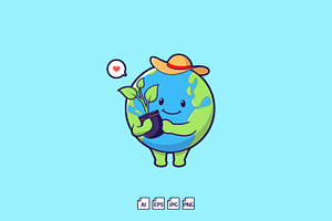 Cute Earth Eco Friendly With Plants, an Education Illustration by tkzgraphic