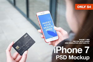 iPhone 7 RED Mockup with credit card