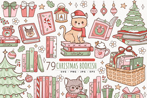 Christmas Bookish Clipart Bundle, a Seasonal Illustration by TitaLivingArt