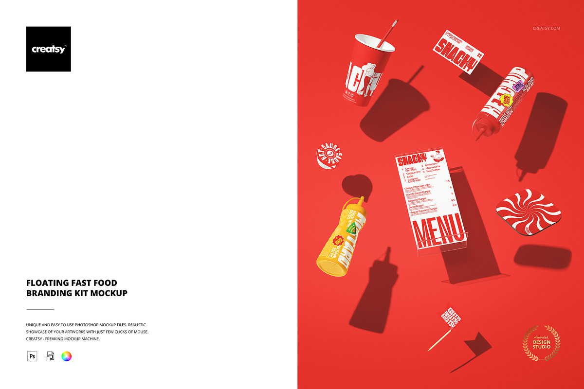Floating Fast Food Branding Mockup, a Packaging Mockup by creatsy5 (Photo 1 of 6)