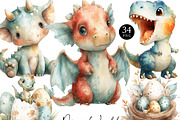 Watercolor Cute Dino Clipart, an Animal Illustration by Design Scotch (Thumbnail 1 of 9)