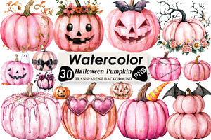 Pink Halloween Pumpkin Clipart, an Illustration by Black Bird Studio