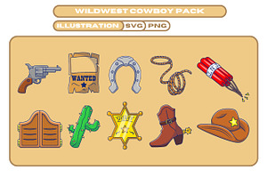 Wildwest Cowboy Pack Cartoon Vector, an Object Illustration by Artstorystudio