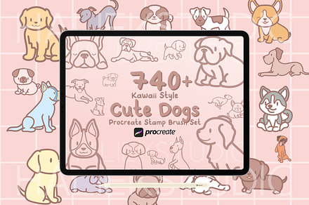 740+ Procreate Kawaii Dog Stamps, a Brush Add-On by HalieKStudio