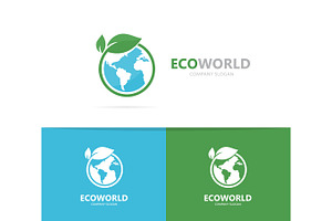 Vector Of A Earth And Leaf Logo Combination. Planet And Eco Symbol Or Icon. Unique Global And Natural, Organic Logotype Design Template.