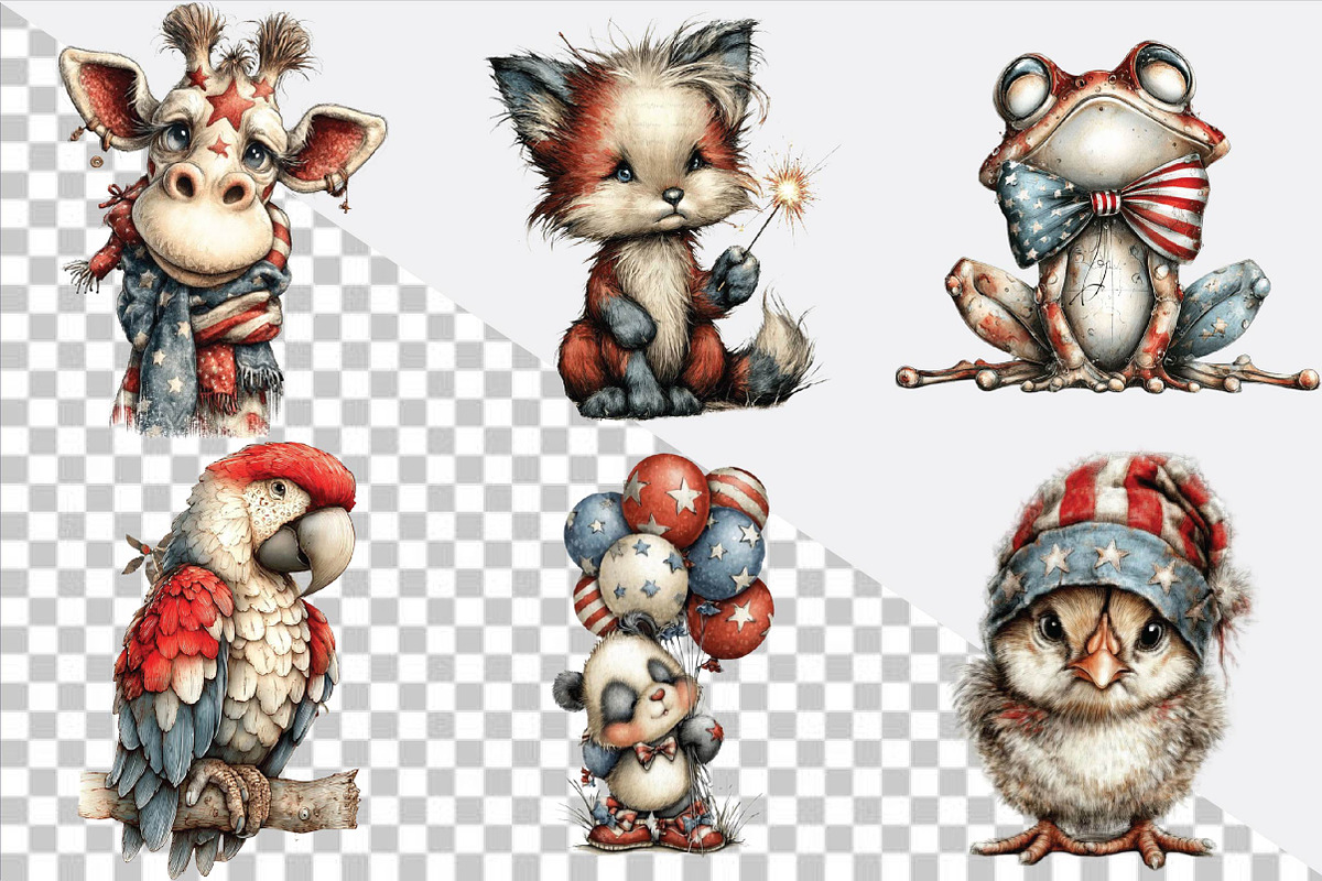 4th of July Animals Clipart Bundle., an Illustration by SVGArt (Photo 2 of 9)