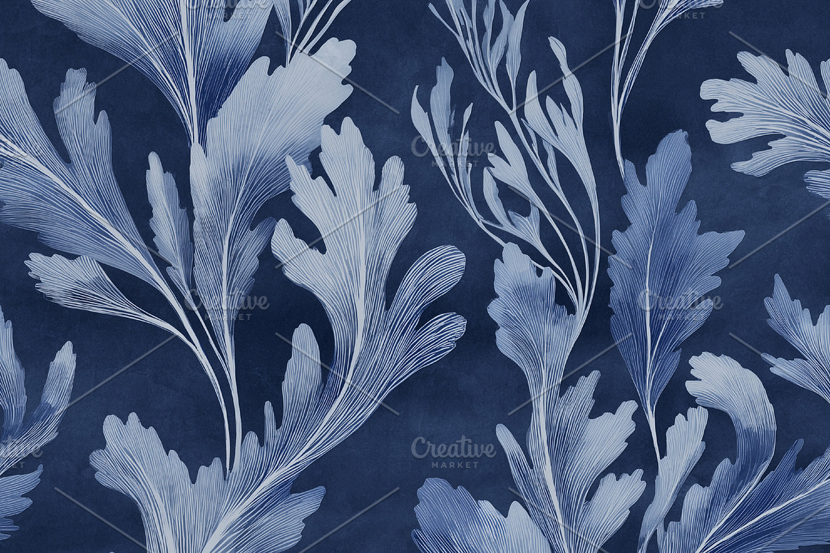 Seamless pattern, blue seaweed pattern depicting delicate underw, a Pattern Graphic by Anneleven