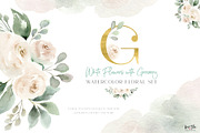 White Flowers with Greenery, an Illustration by Kim Thoa Designs (Thumbnail 1 of 9)