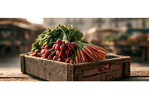 Fresh Radishes and Carrots in Rustic, a Food & Drink Photo by piter.goskov