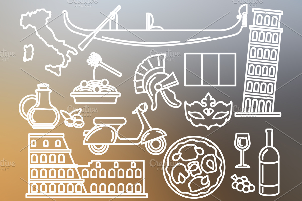 Italy Set Outlined & Colored, an Outline Icon by DeniseUytiepo (Photo 4 of 5)