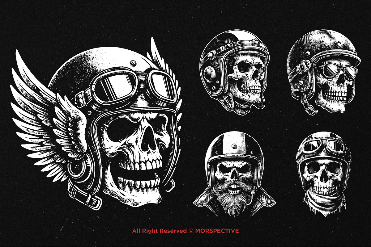 10 Bundle Dark Art Skull Head Biker, an Illustration by Morspective (Photo 5 of 7)