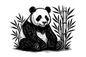 Panda sitting calmly among bamboo., an Animal Illustration by yod67