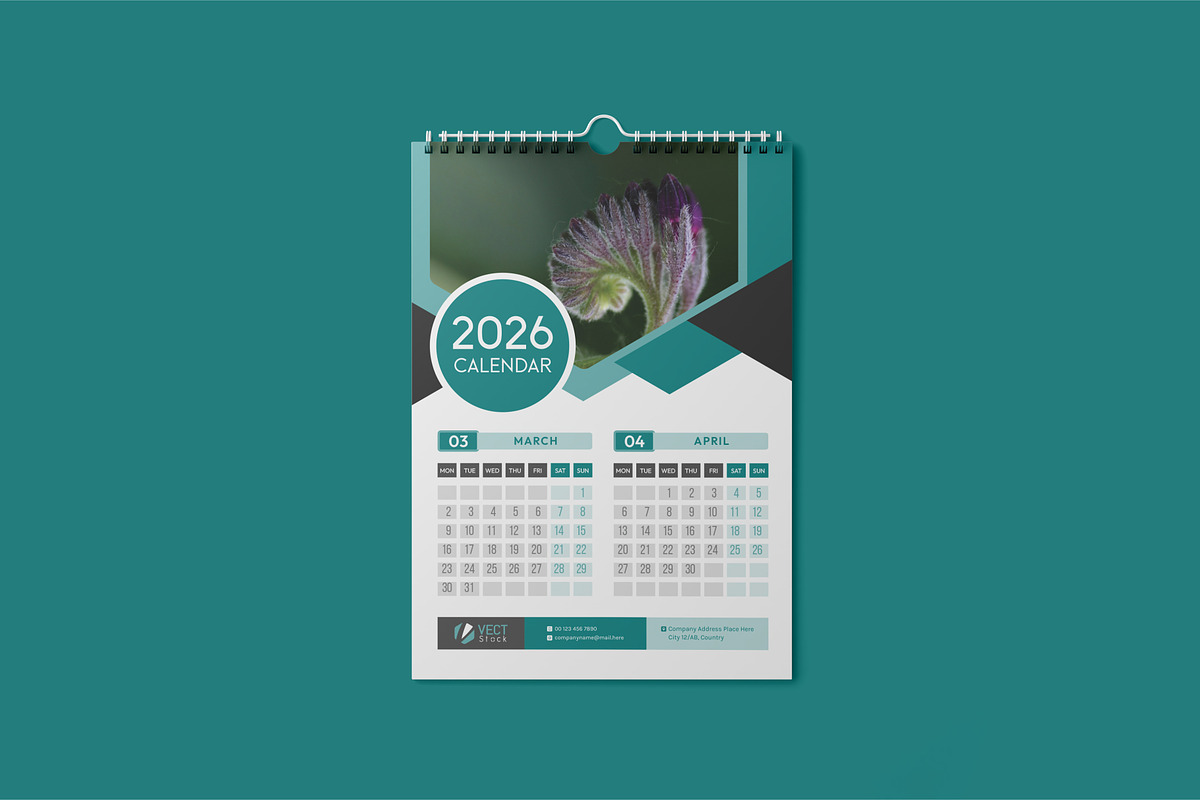 2026 Wall Calendar Template, a Stationery Template by VectStock (Photo 4 of 9)