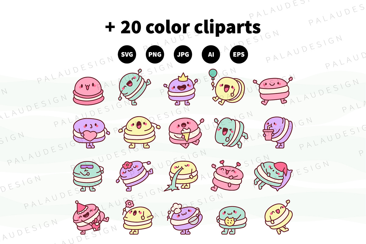 Macaron Character Bundle, a Food Illustration by Palau (Photo 7 of 9)
