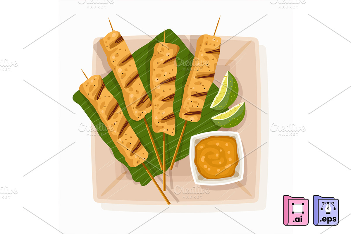 Delicious Asian Chicken Satay, a Food Illustration by MISS CHATZ (Photo 1 of 3)