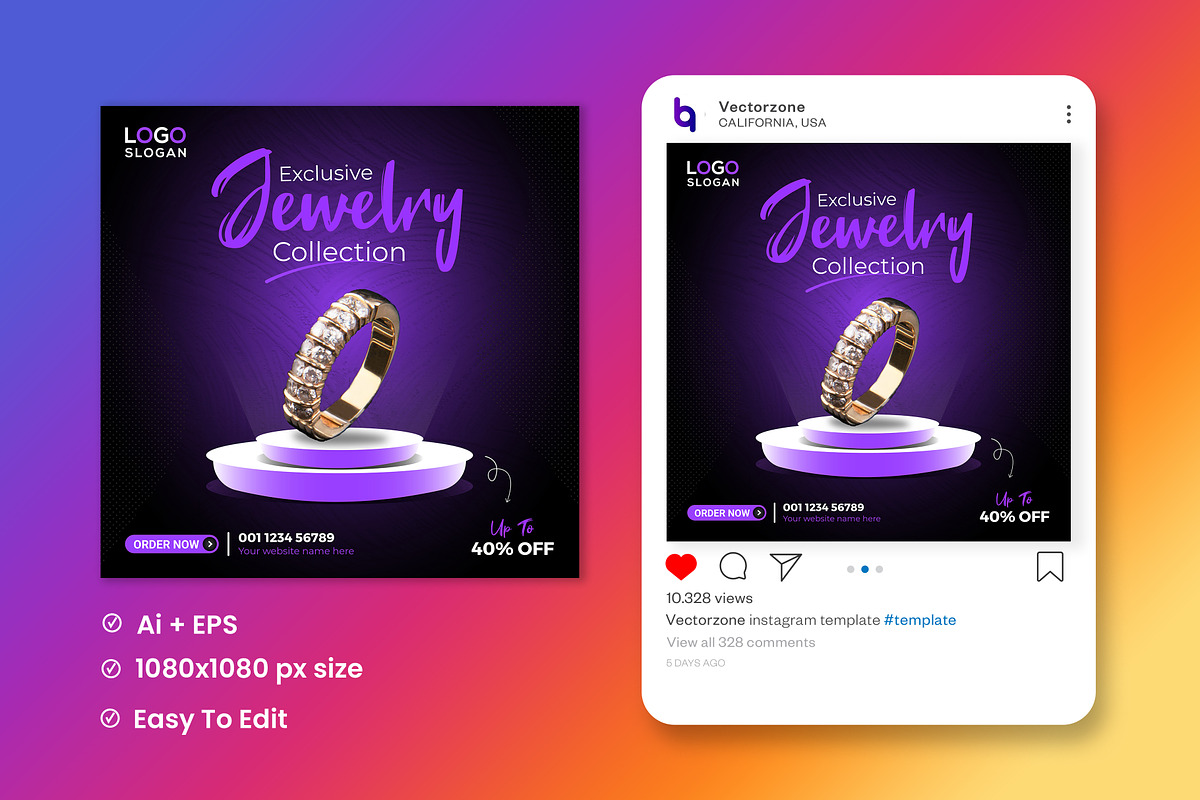 Jewelry Social Media post, a Social Media Template by Vectorzone (Photo 2 of 3)