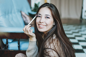 Beautiful long hair asian girl containing brush, woman, and skin