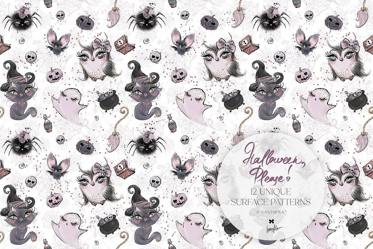Kawaii Halloween Seamless Patterns, a Pattern Graphic by KaramfilaS (Photo 9 of 32)